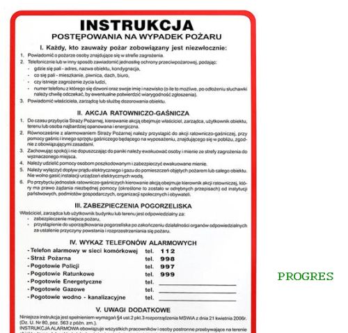 INSTRUKCJA NA WYPADEK POŻARU